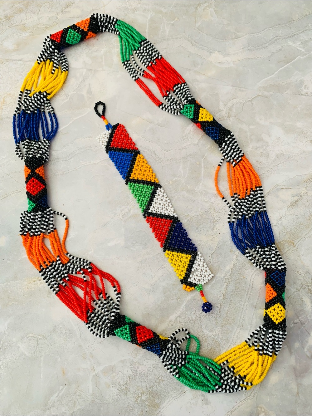 African Zulu Seed Bead Necklace and Bracelet Set
